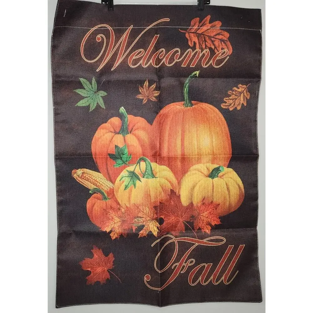Canvas Welcome Fall Autumn Pumkin Garden Flag Banner 27